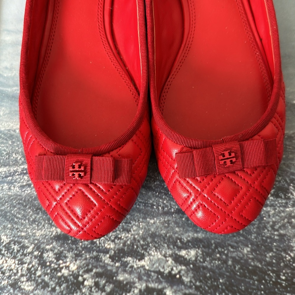 Tory Burch Red Quilted Ballet Flats